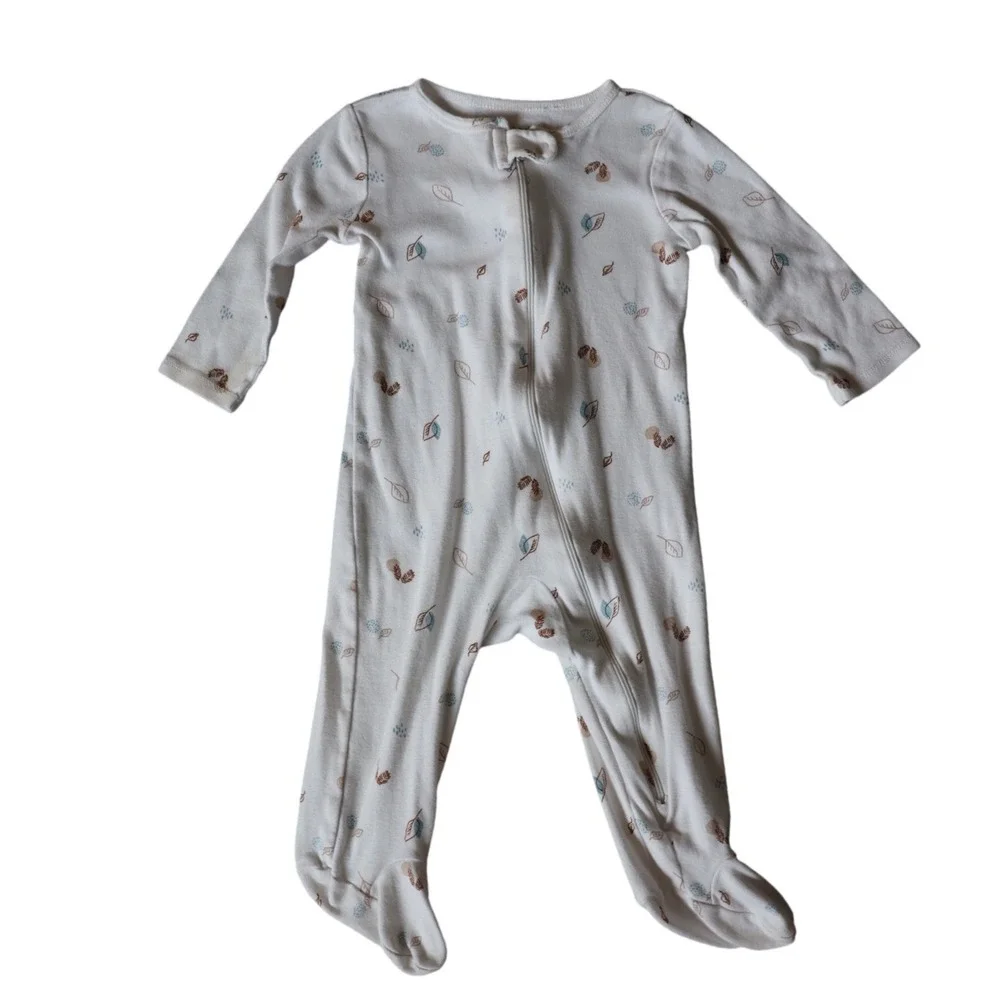 Carters Just One You Baby Neutral Leaf Print Footed Sleeper Pajamas 9M White